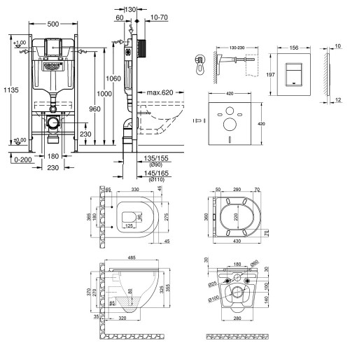 Набір інсталяція 4 в 1 Grohe Rapid SL 3884000G + унітаз з сидінням Qtap Robin QT1333046ERMB