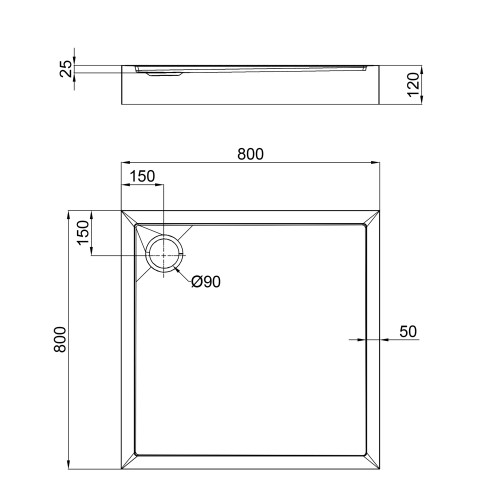 Душевой поддон Qtap Tern 308812W 80x80x12 см + сифон
