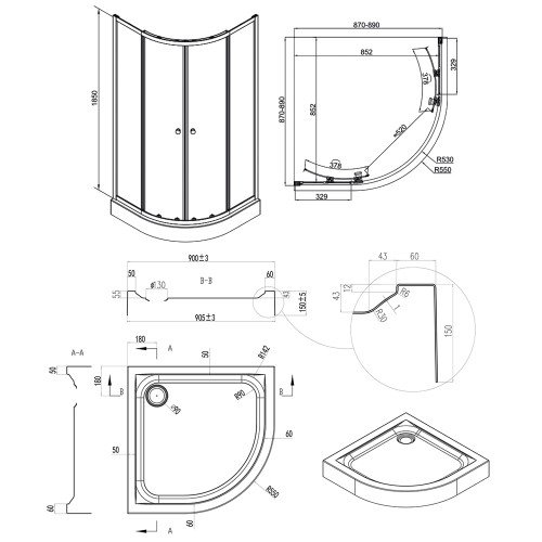 Набір Qtap душова кабіна Presto WHI1099AP5 Pear + піддон Uniarc 309915