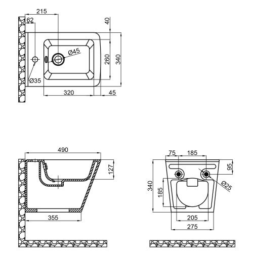 Біде підвісне Qtap Tern 485x345x330 Matt black QT1755052FMB
