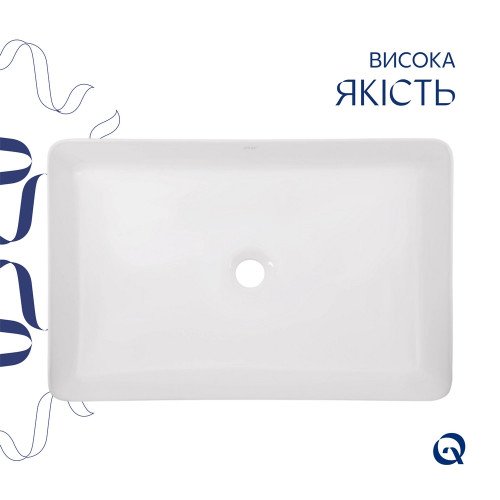 Комплект Qtap Tern: Раковина накладная прямоугольная 600x405x110 мм WHITE + Донный клапан PU02