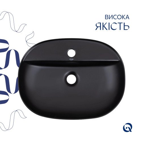 Комплект Qtap Scorpio: Раковина накладная овальная 505x385x120 мм Matt Black + Донный клапан PU03