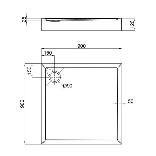 Душовий піддон Qtap Tern 309912W 90x90x12 см + сифон
