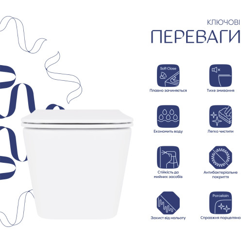 Унитаз подвесной Crow Rimless 485х340х330 мм, White, с сиденьем Slim Duroplast/ Soft-close/ Quick Release QT05335171RW Qtap