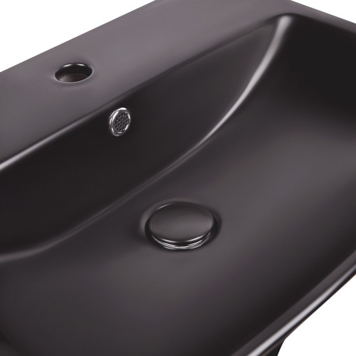 Раковина підвісна моноблок Qtap Crow 600х430х385 Matt black з донним клапаном QT0511G835MB