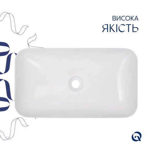 Комплект Qtap Tern: Раковина накладная прямоугольная 605x350x140 мм WHITE + Донный клапан PU02