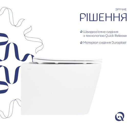 Унітаз підвісний Crow Rimless 485х340х330 мм, White, з сидінням Slim Duroplast/ Soft-close/ Quick Release QT05335171RW Qtap