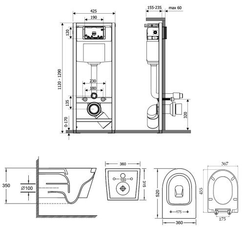 Набор Qtap инсталляция Nest QTNESTM425M11SAT + унитаз с сиденьем Jay QT07335176W