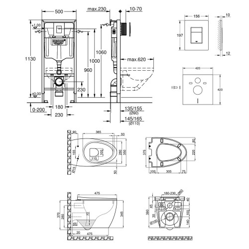 Набір інсталяція 4 в 1 Grohe Rapid SL 38772001 + унітаз з сидінням Qtap Leo QT11331002ERW