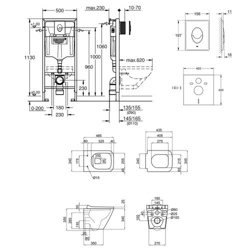 Набір інсталяція 4 в 1 Grohe Rapid SL 38722001 + унітаз з сидінням Qtap Scorpio QT133053ERMB