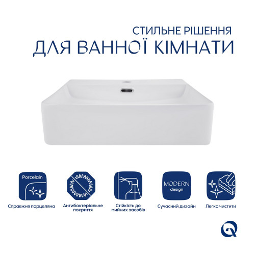 Комплект Qtap Nando LT: Раковина подвесная прямоугольная 500х420х120 мм White + Донный клапан PU02O