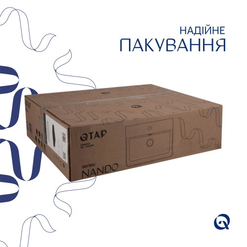 Комплект Qtap Nando LT: Раковина подвесная прямоугольная 500х420х120 мм Matt Black + Донный клапан PU03O