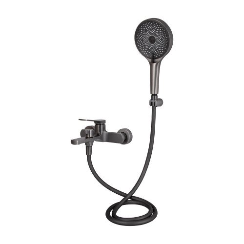 Смеситель для ванны Qtap Slavonice (c душевым гарнитуром) QTSLV259GMB48035 Gunmetal Black PVD