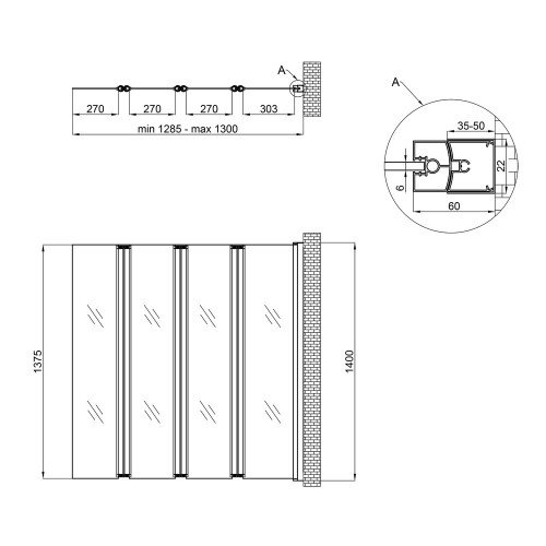 Штора на ванну Qtap Gemini WHI401314RP6 скло Pear 6 мм, 130x140 см