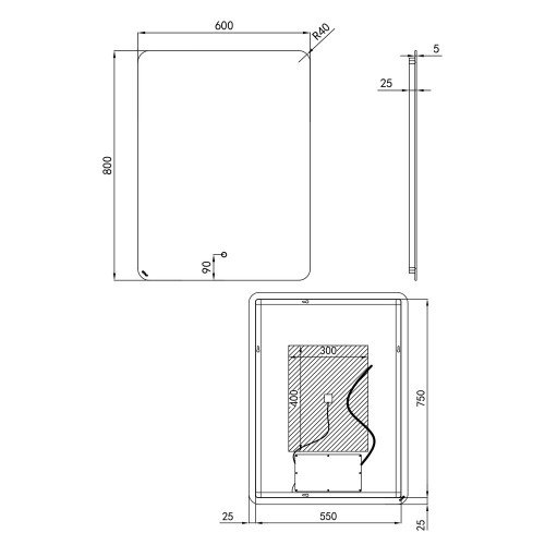 Зеркало Qtap Scorpio 800х600 с LED-подсветкой Touch, с антизапотеванием, с диммером, рег. темп. цвета (3000-6500K) Reverse QT14781003W