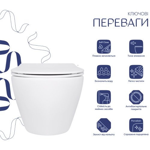 Унитаз подвесной Jay Rimless 485×360×320 мм, White, с сиденьем Slim Duroplast/ Soft-close/ Quick Relase QT07335177RW Qtap