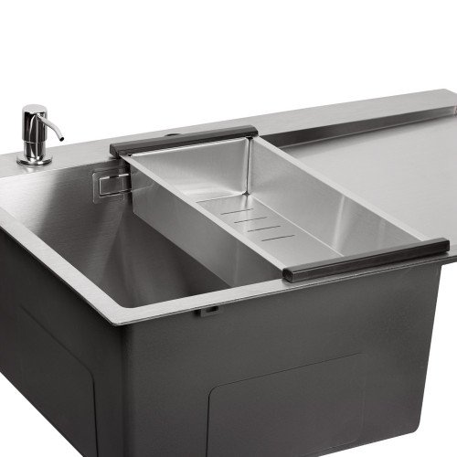 Набір 3 в 1 Qtap кухонна мийка DK6845L 3.0/1.2 мм Satin + сушарка + дозатор для миючого засобу