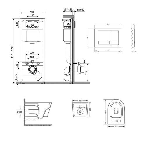 Готовое решение Qtap для ванной комнаты: подвесной унитаз Swan Ultra Quiet + комплект инсталляции Nest 4 в 1 (квадратная клавиша Satin)