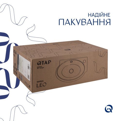 Комплект Qtap Leo: Раковина подвесная овальная правая 430x290x140 мм White + Донный клапан PU02O