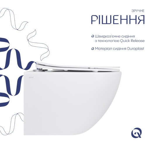 Унитаз подвесной Jay Rimless 485×360×320 мм, White, с сиденьем Slim Duroplast/ Soft-close/ Quick Relase QT07335177RW Qtap