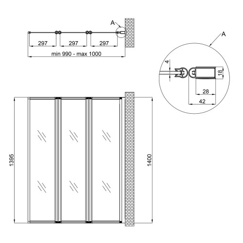 Штора на ванну Qtap Gemini WHI40114RP4 скло Pear 4 мм, 100x140 см
