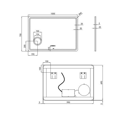 Зеркало Qtap Crow 1000х700 с LED-подсветкой Touch, линза QT0578141670100W