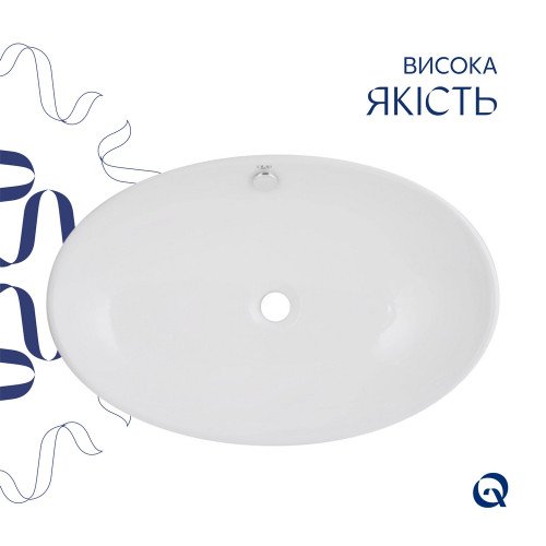 Комплект Qtap Dove: Раковина накладная овальная 625x415x150 мм White + Донный клапан PU02O