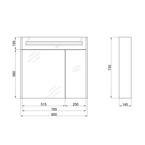 Дзеркальна шафа підвісна Qtap Robin 800х730х145 Graphite з LED-підсвічуванням QT1377ZP8002G