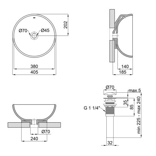 Раковина-чаша Qtap Robin 410х410х180 White с донным клапаном QT1311A004W