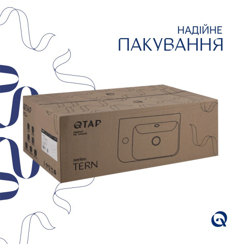 Комплект Qtap Tern: Раковина подвесная прямоугольная левая 450х260х155 мм White + Донный клапан PU02O
