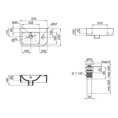 Раковина Qtap Tern с донным клапаном QT171110100RW
