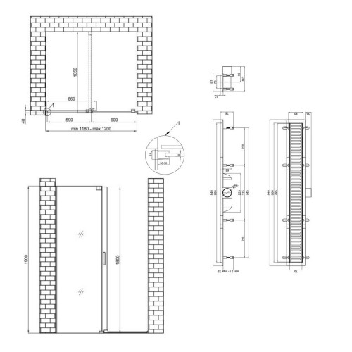 Готове рішення Qtap 15: Стіна Walk-In GLIDE, 120x190 + Лінійний трап 800 мм