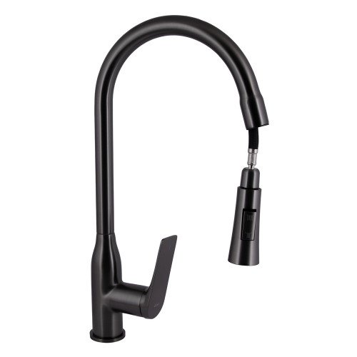 Смеситель для кухни Qtap Vlasta New с выдвижным изливом QTVLA344GMB45647 Gunmetal Black PVD