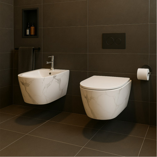 Биде подвесное Qtap Robin 515x370x350 мм, Marble QT13551381GMR