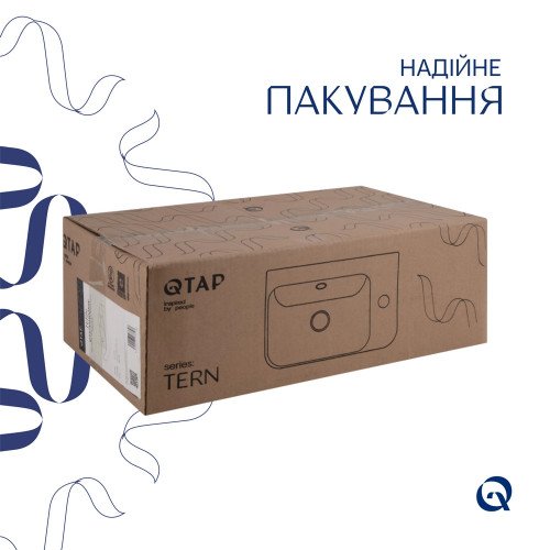 Комплект Qtap Tern: Раковина подвесная прямоугольная правая 450х260х155 мм White + Донный клапан PU02O