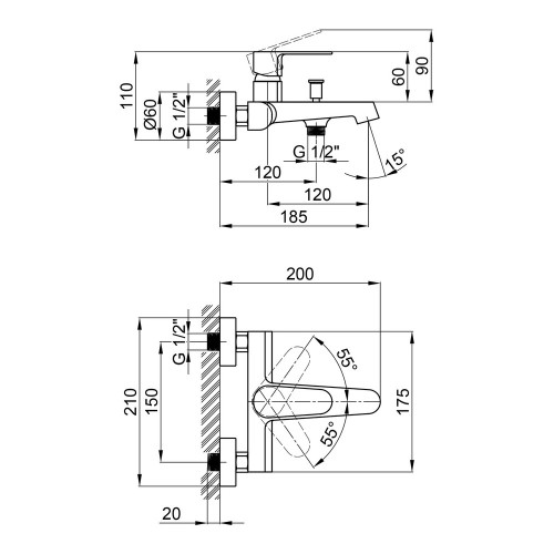 Смеситель для ванны Qtap Vranov 3018104GC
