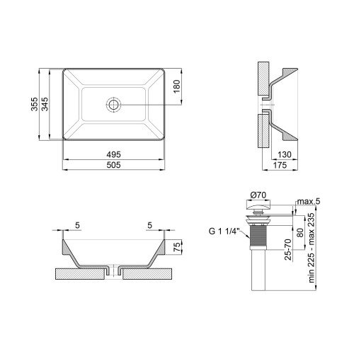 Раковина Qtap Crow 500x350x180 White с донным клапаном QT0511L582W