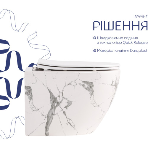Унитаз подвесной Robin Ultra Quiet 490×365×325 мм, Marble, с сиденьем Slim Duroplast / Soft-close / Quick Release QT13332381АSMR Qtap