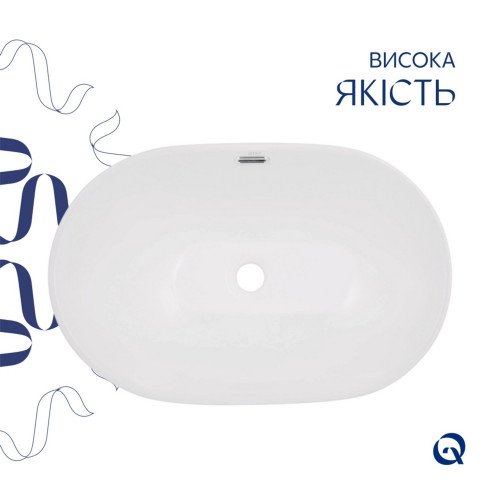 Комплект Qtap Leo: Раковина врізна 610x405x185 мм, White, овальна + Донний клапан Pop-up PU02O