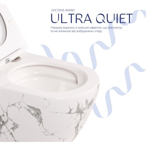 Унитаз подвесной Robin Ultra Quiet 490×365×325 мм, Marble, с сиденьем Slim Duroplast / Soft-close / Quick Release QT13332381АSMR Qtap