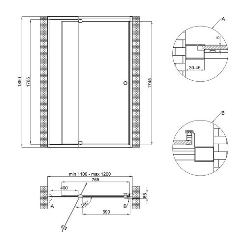 Душевая дверь в нишу Qtap Pisces WHI2011-12.CP5 110-120x200 см, стекло Pattern 5 мм