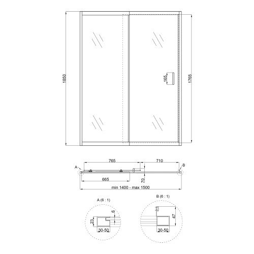 Душевая дверь в нишу Qtap Taurus CRM2014-15.C6 140-150x200 см, стекло Clear 6 мм, покрытие CalcLess