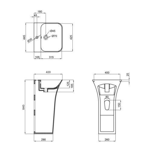 Раковина напольная моноблок Qtap Crow 450x435x835 White QT0511G315WN