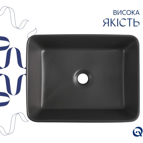 Раковина накладная Qtap Tern 480x370x135 мм, Anthracite, прямоугольная, с донным клапаном QT17116069AN