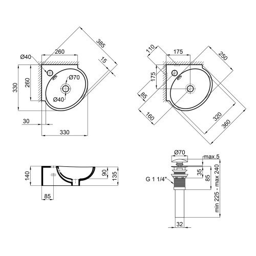 Раковина Qtap Leo с донным клапаном QT11115010W