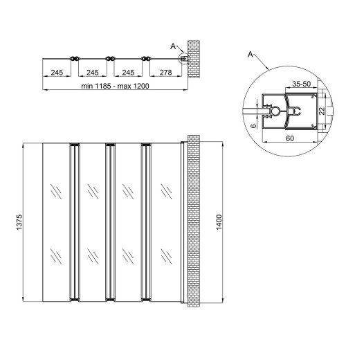 Штора на ванну Qtap Gemini WHI401214RP6 скло Pear 6 мм, 120x140 см