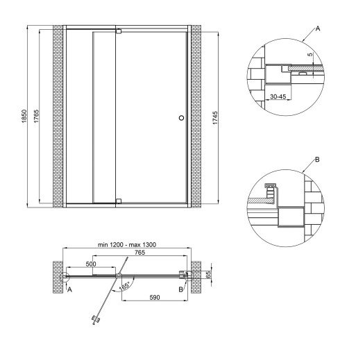 Душові двері в нішу Qtap Pisces WHI2012-13.CP5 120-130x200 см, скло Pattern 5 мм