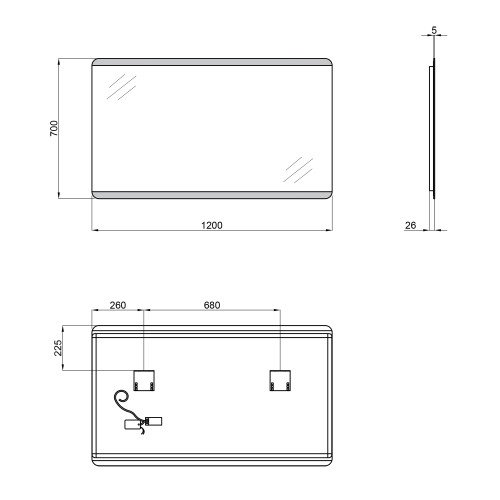 Дзеркало Qtap Tern 1200х700 з LED-підсвічуванням, QT1778120870120W