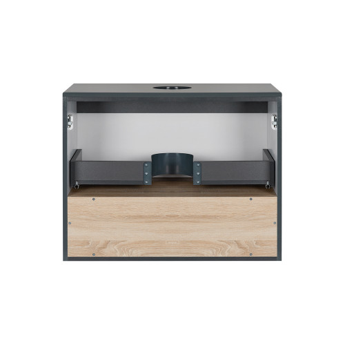 Тумба подвесная Qtap Robin 600х476х437 Graphite/Whitish oak со столешницей QT1379TPН6002GWO