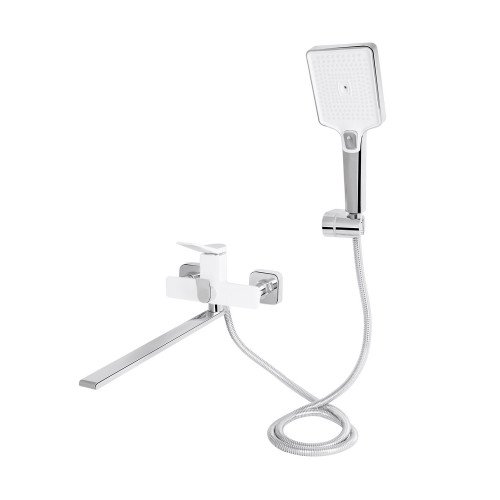Смеситель для ванны Qtap Presto с длинным поворотным изливом (c душевым гарнитуром) QTPRE2601CRW45578 Chrome/White